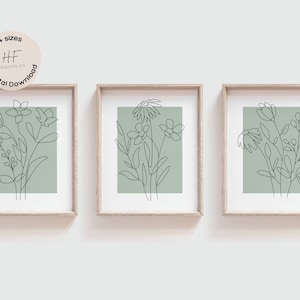 Sage Green Floral Nursery Wall Art Prints Set of 3, Girl Nursery Decor ...