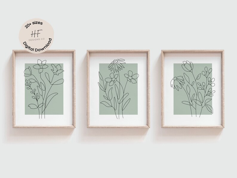 Sage Green Floral Nursery Wall Art Prints Set of 3, Girl Nursery Decor ...