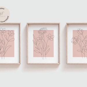 Blush Pink Floral Nursery Wall Art Prints Set of 3, Girl Nursery Decor, Bedroom Flower Posters, Wildflower Nursery Prints, Floral Nursery