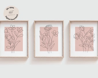 Blush Pink Floral Nursery Wall Art Prints Set of 3, Girl Nursery Decor, Bedroom Flower Posters, Wildflower Nursery Prints, Floral Nursery