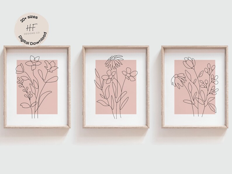 Blush Pink Floral Nursery Wall Art Prints Set of 3, Girl Nursery Decor ...