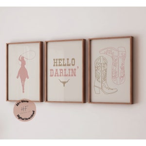 Cowgirl Nursery Prints Set of 3 Gallery Wall Art, Blush Pink Rustic Nursery Decor, Western Girl Room Decor, Rodeo Baby Printable Art