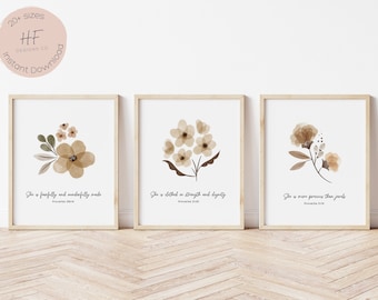Christian Flower Nursery Decor, Girl Nursery Bible Verse, Baby Girl Nursery Scripture, Aquarelle Floral, Proverbes 31:25, Ensemble de 3 tirages