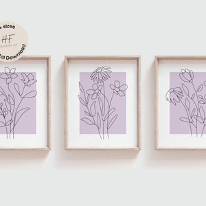 Lavender Floral Nursery Wall Art Prints Set of 3, Girl Nursery Decor, Girl Bedroom Flower Posters, Wildflower Nursery Prints, Floral Nursery