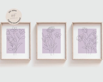 Lavender Floral Nursery Wall Art Prints Set of 3, Girl Nursery Decor, Girl Bedroom Flower Posters, Wildflower Nursery Prints, Floral Nursery