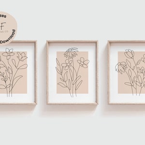 Neutral Nursery Wall Art Prints Set of 3, Girl Nursery Decor, Girls Bedroom Flower Posters, Wildflower Nursery Prints, Floral Nursery Art