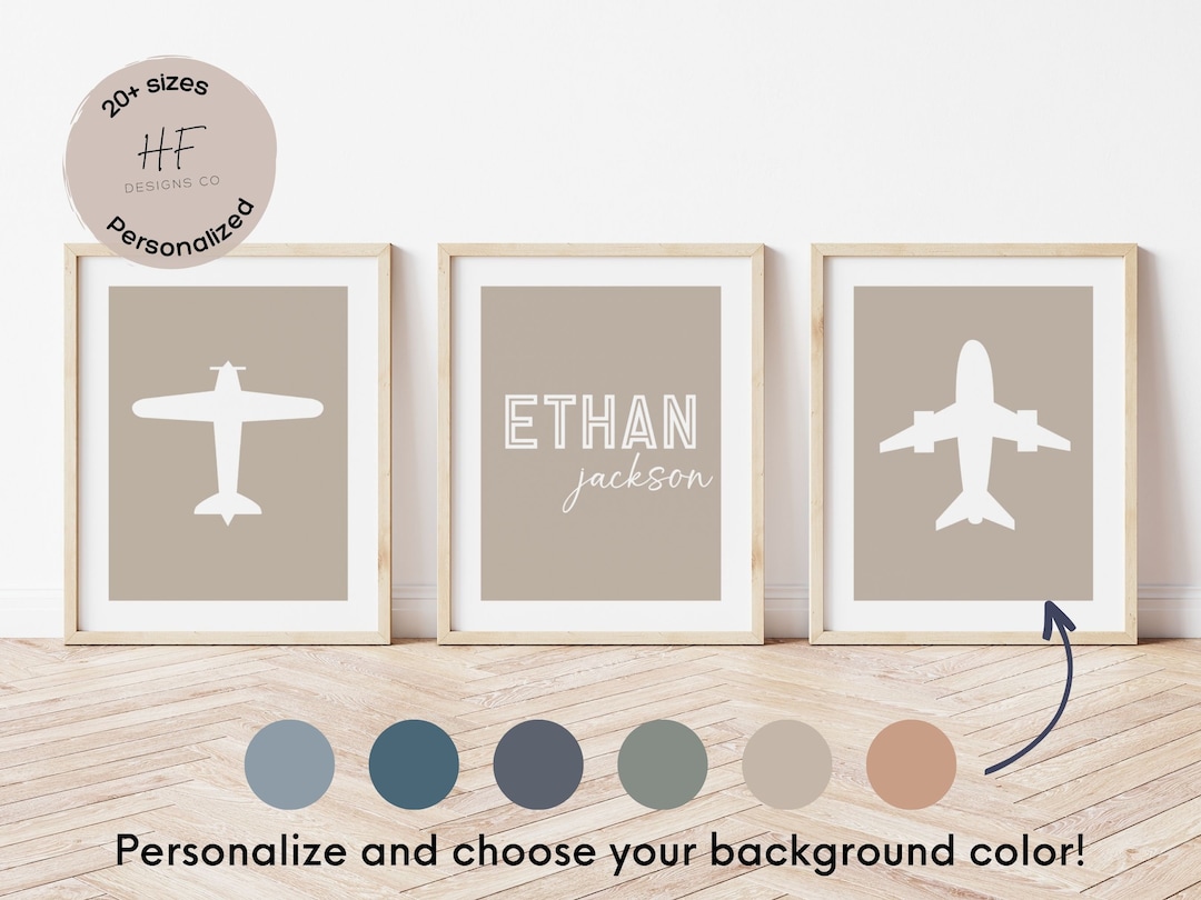 Custom Airplane Wall Art, Set of 3, Boy Nursery Decor, Airplane Name ...
