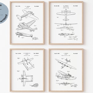 Arte de parede de berçário de avião, conjunto de 4, decoração de berçário de menino, impressões de quarto de avião de menino, decoração de quarto de avião para menino criança, plantas de avião