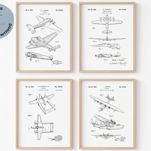 Airplane Nursery Wall Art, Set of 4, Boy Nursery Decor, Boy Airplane Bedroom Prints, Plane Room Decor for Toddler Boy, Plane Blueprints