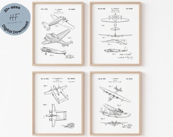 Flugzeug Kinderzimmer Wandkunst, 4er Set, Junge Kinderzimmer Dekor, Junge Flugzeug Schlafzimmer Drucke, Flugzeug Zimmer Dekor für Kleinkind Jungen, Flugzeug Blaupausen