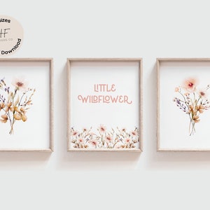 Wildflower Nursery Wall Art Prints Set of 3, Girl Nursery Decor, Girls Bedroom Flower Posters, Little Wildflower Nursery, Floral Nursery Art
