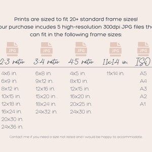 Peut inclure: Tableau montrant les tailles de cadres standard pour les impressions num&eacute;riques dans diff&eacute;rents rapports d'aspect, y compris 2:3, 3:4, 4:5, 11x14 pouces et tailles ISO. Le tableau r&eacute;pertorie les tailles de cadres courantes en pouces pour chaque rapport, telles que 4x6, 6x9, 8x12, 10x15, 12x18, 16x24, 20x30 et 24x36 pouces.