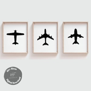 Arte de parede de avião para berçário, conjunto de 3, decoração de berçário para meninos, impressões de avião para quarto de menino, decoração de quarto de avião para menino pequeno, pôsteres de avião