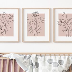 Blush Pink Floral Nursery Wall Art Prints Set of 3, Girl Nursery Decor ...