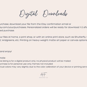 Peut inclure: Instructions de t&eacute;l&eacute;chargement num&eacute;rique pour des illustrations imprimables.  Apr&egrave;s l'achat, t&eacute;l&eacute;chargez votre fichier &agrave; partir de l'e-mail de confirmation Etsy ou du site Web.  Imprimez vos fichiers &agrave; la maison, dans un magasin d'impression ou avec un magasin d'impression en ligne.  Cette offre est uniquement pour un produit num&eacute;rique ; aucun produit physique ne sera exp&eacute;di&eacute;.  L'achat est r&eacute;serv&eacute; &agrave; un usage personnel ; les cadres ne sont pas inclus.  Les couleurs r&eacute;elles peuvent varier l&eacute;g&egrave;rement en raison de l'&eacute;talonnage des couleurs de votre appareil ou de votre service d'impression.  HF Designs Co.