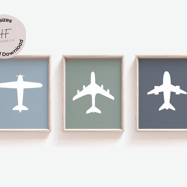 Airplane Nursery Wall Art, Set of 3, Boy Nursery Decor, Boy Plane Bedroom Prints, Plane Room Decor for Toddler Boy, Airplane Posters