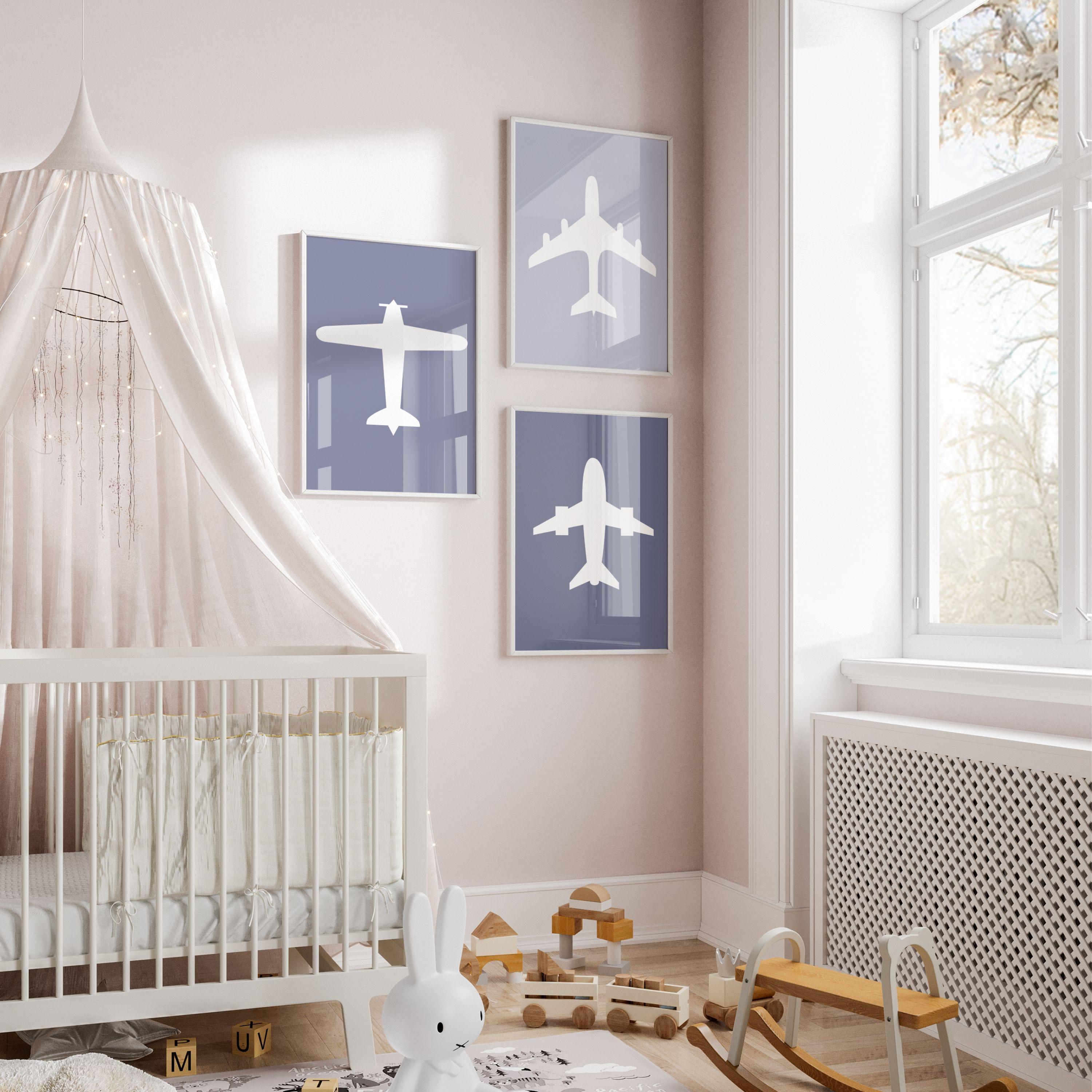 Airplane Nursery Wall Art, Set of 3, Dusty Purple Nursery Decor Girl ...