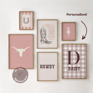 Cowgirl Gingham Nursery Prints Set of 6 Gallery Wall Art, Blush Pink Rustic Nursery Decor, Western Girl Room Decor, Rodeo Baby Printable Art