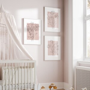 Blush Pink Floral Nursery Wall Art Prints Set of 3, Girl Nursery Decor ...