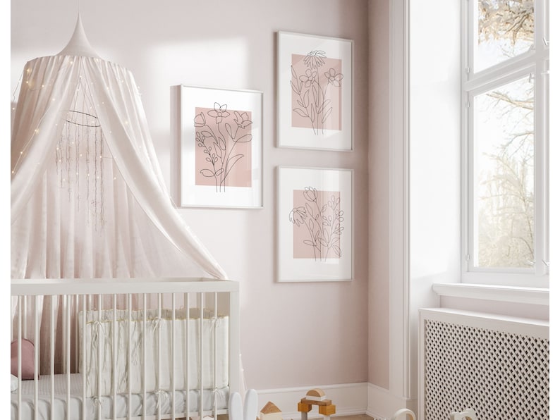 Blush Pink Floral Nursery Wall Art Prints Set of 3, Girl Nursery Decor ...
