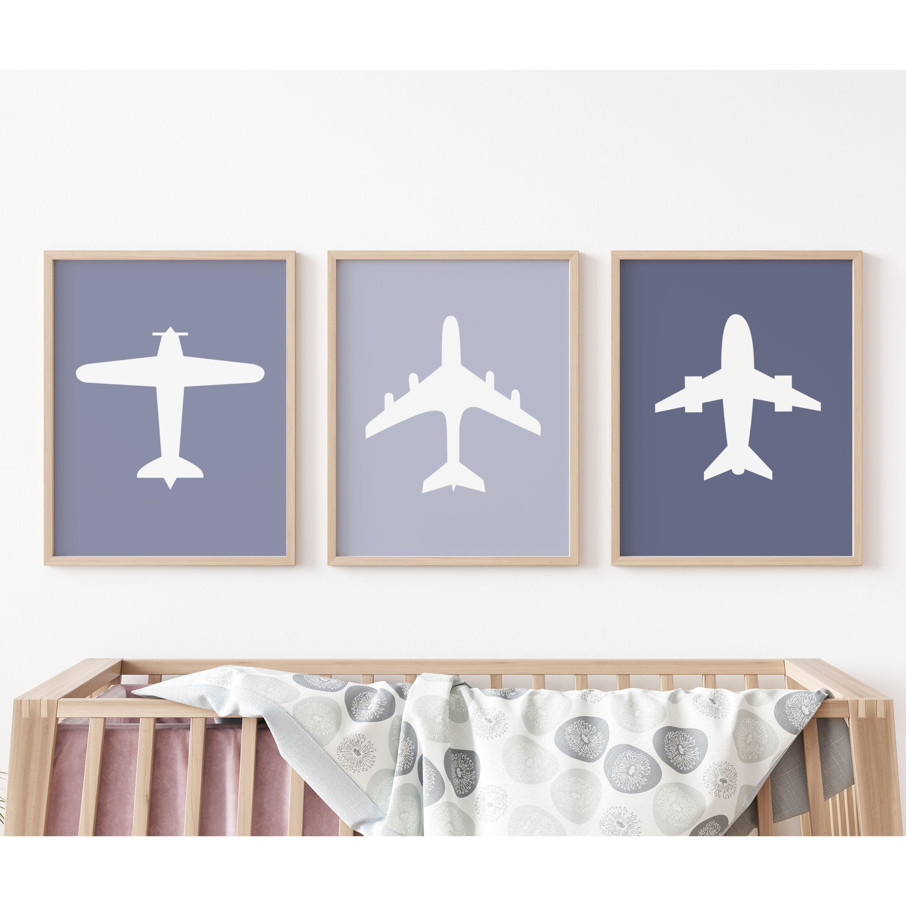 Airplane Nursery Wall Art, Set of 3, Dusty Purple Nursery Decor Girl ...