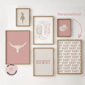 Cowgirl Nursery Prints Set of 6 Gallery Wall Art, Blush Pink Rustic Nursery Decor, Western Girl Room Decor, Rodeo Baby Printable Art