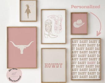 Cowgirl Nursery Prints Set of 6 Gallery Wall Art, Blush Pink Rustic Nursery Decor, Western Girl Room Decor, Rodeo Baby Printable Art