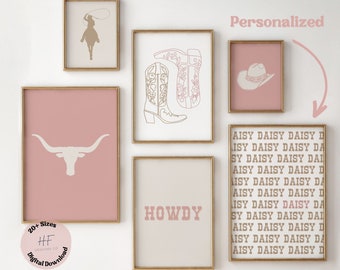 Cowgirl Nursery Prints Set of 6 Gallery Wall Art, Blush Pink Rustic Nursery Decor, Western Girl Room Decor, Rodeo Baby Printable Art