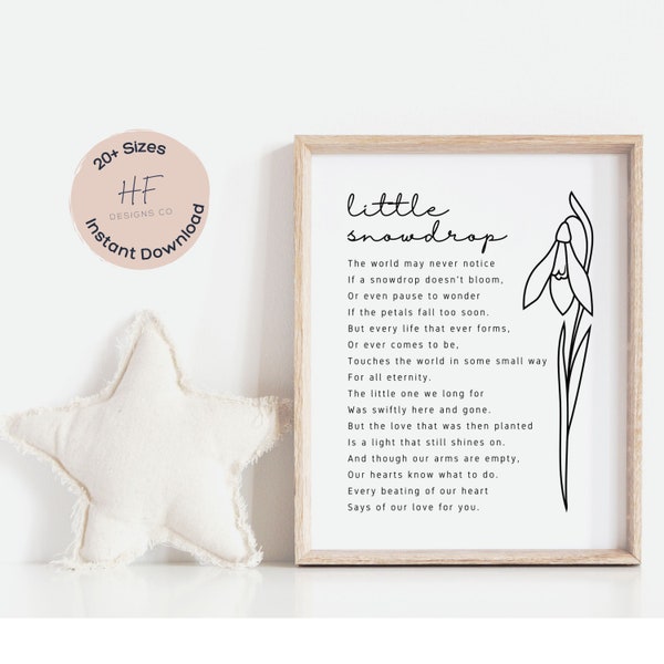 Miscarriage gift for mom or dad, Baby loss poem, Child loss remembrance, Miscarry Gift, Sympathy gift for miscarriage, Little Snowdrop Poem