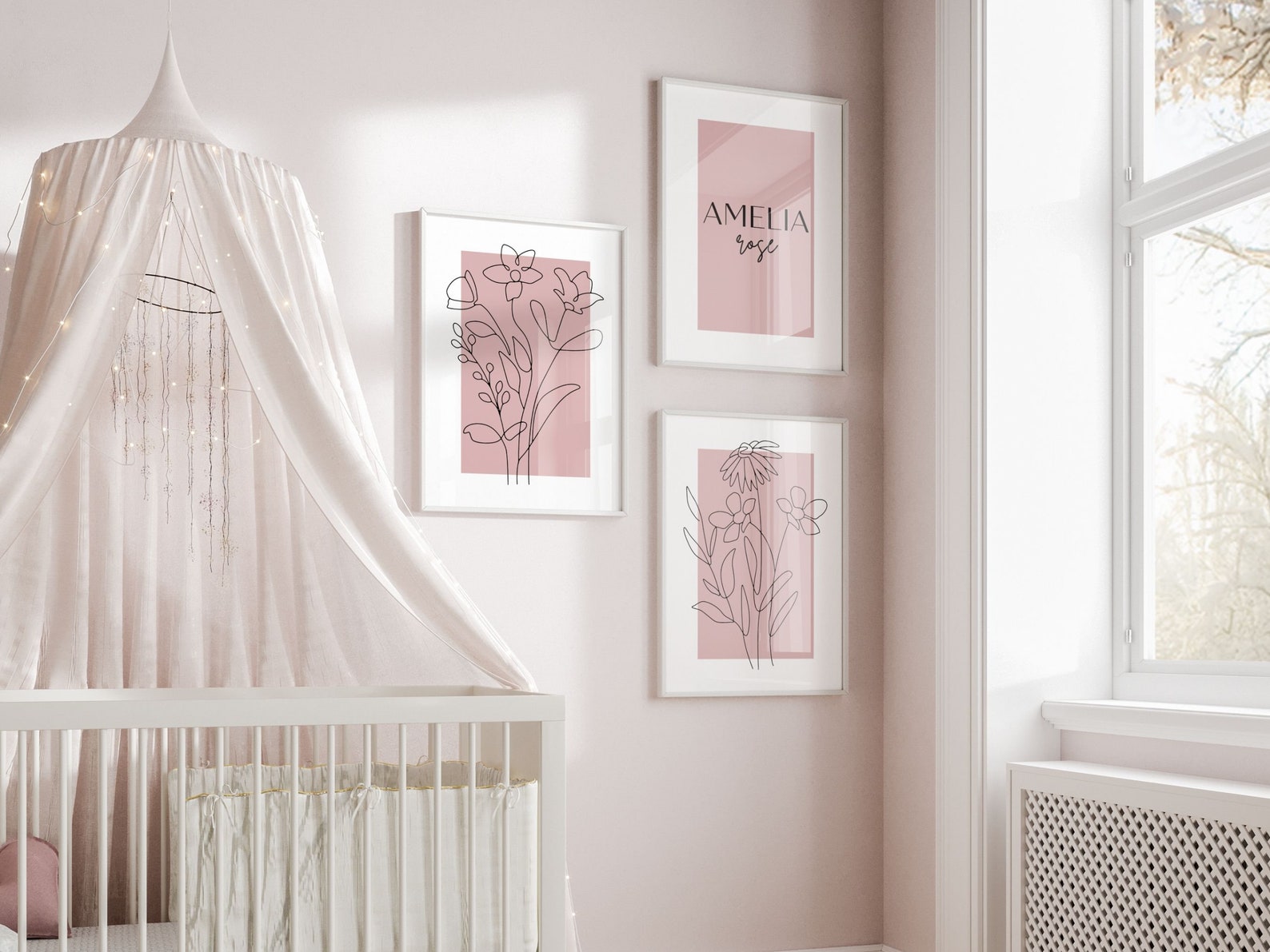 Custom Blush Pink Nursery Wall Art Prints Set of 3, Girl Nursery Decor ...