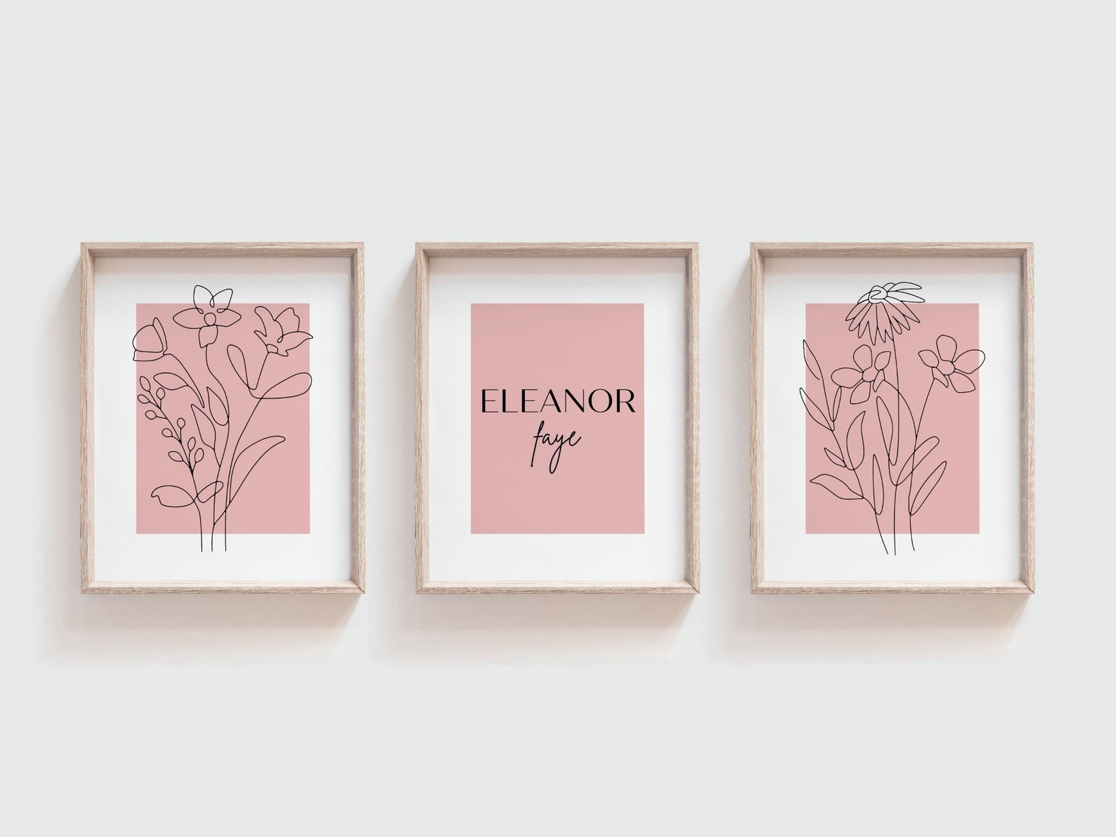 Custom Blush Pink Nursery Wall Art Prints Set of 3, Girl Nursery Decor ...