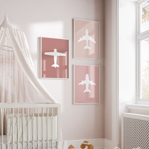Airplane Nursery Wall Art, Set of 3, Blush Pink Nursery Decor Girl ...