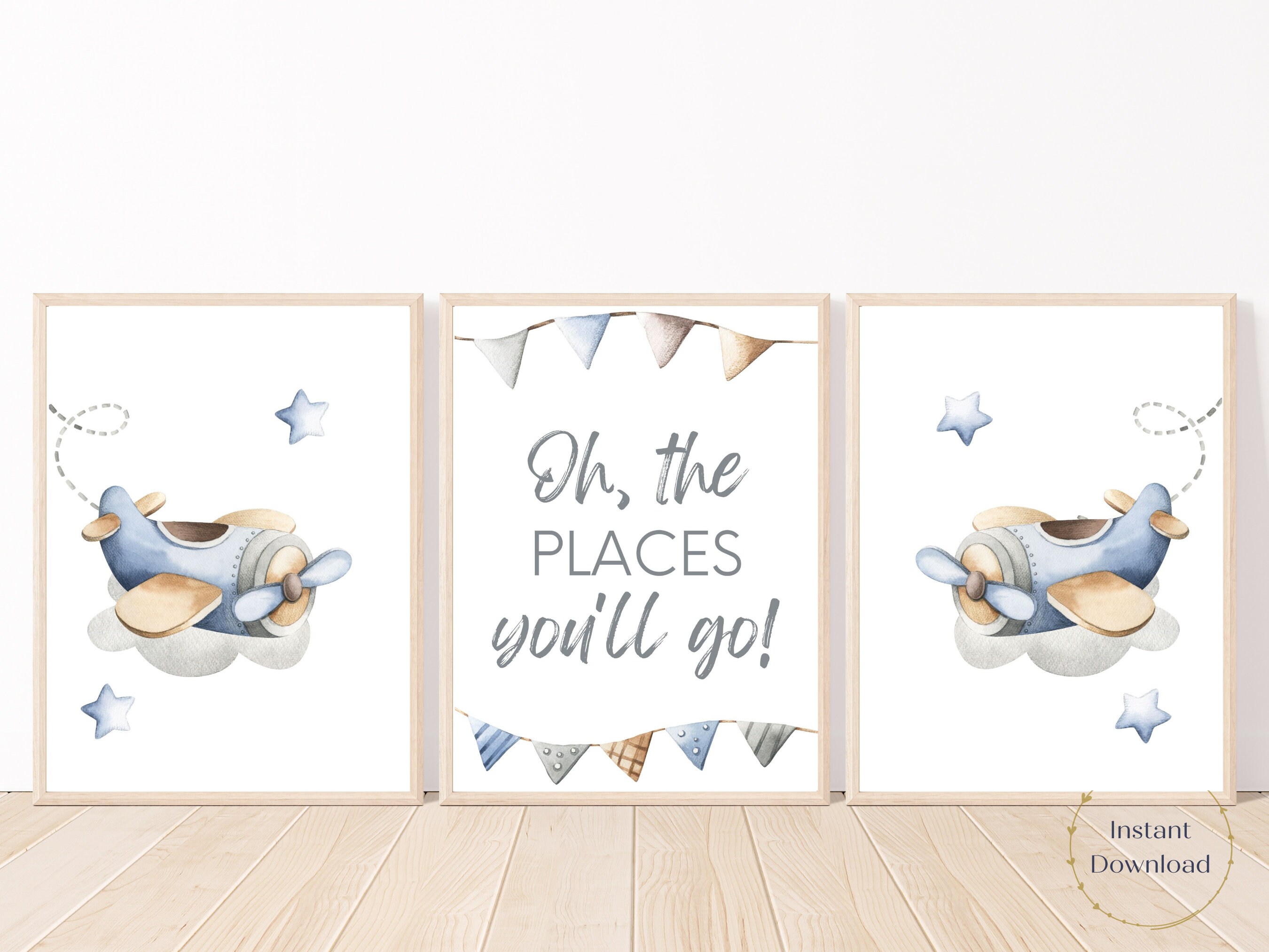 Watercolor Airplane Nursery Wall Art | Airplane Nursery Printable | Set ...