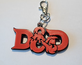 Handcrafted 3D Printed Dungeons and Dragons Keychain - Black and Red