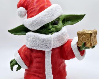 3D Printed Christmas Grogu Baby Yoda in Santa Costume | Hand-Painted | Red PLA | 6.5" Tall