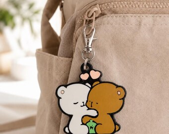 3D Printed Bear Couple Keychain, Layered Animal Charm, PLA Plastic Accessory