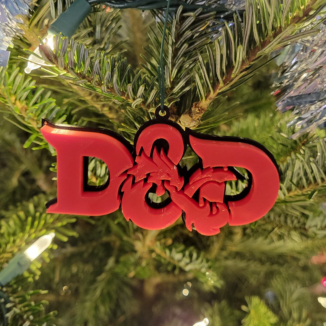 3D Printed Dungeons and Dragons Ornament Black & Red PLA