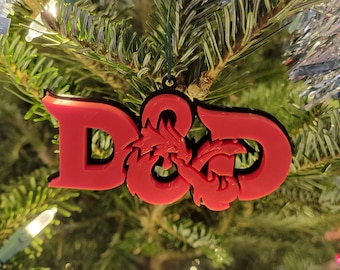 3D Printed Dungeons and Dragons Ornament - Black & Red PLA