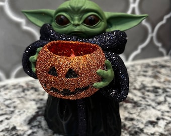 Halloween Baby Yoda with Pumpkin - Hand-Painted 3D Print