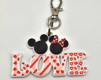 Valentine Disney Inspired Keychain LOVE | 3D Printed Mouse Couple | Pink Red Heart Keychain | Cute Valentine Gift