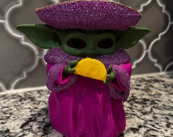 Hand-Painted Grogu Figurine – Cinco De Mayo with Sombrero & Taco, 6.5"