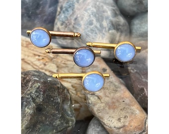 Moon Stone Spring Back Shirt Studs Pale Blue CABOCHON