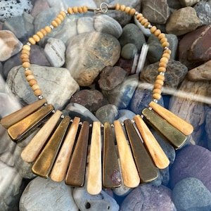 BONE & BRASS Vintage tribal boho Necklace chocker 18&quot;