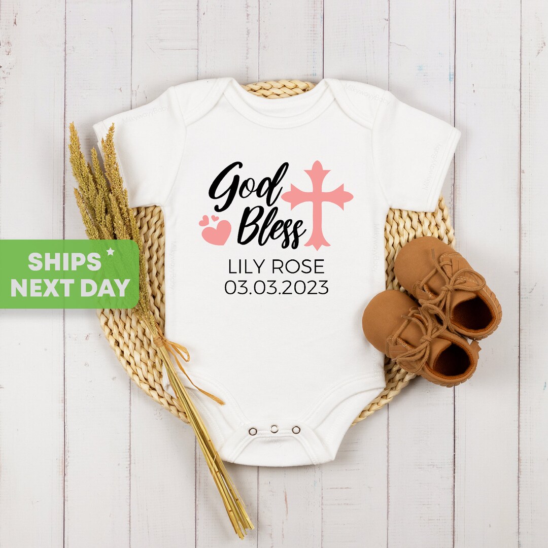 Personalized Baptism Onesie®, God Bless Baby Name Onesie®, Christening