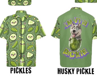 Pickled Dogs Grooming Jacket Pickles Siberian Husky Dog Lovers Pet Stylist Jacket Funny Pup in a Pickle Zip Up Tunic Oversize Groomer Jacket