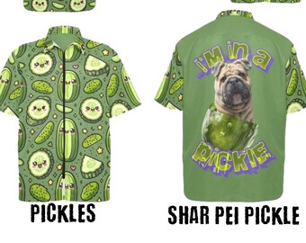 Pickled Dogs Grooming Jacket Pickles Shar Pei Dog Lovers Pet Stylist Jacket, Funny Puppy in a Pickle Zip Up Tunic, Oversize Groomer Jacket
