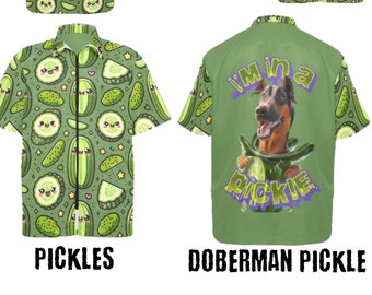 Pickled Dogs Grooming Jacket Pickles Doberman Dog Lovers Pet Stylist Jacket, Funny Puppy in a Pickle Zip Up Tunic, Oversize Groomer Jacket