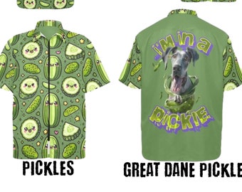 Pickled Dogs Grooming Jacket Pickles Great Dane Dog Lovers Pet Stylist Jacket, Funny Puppy in a Pickle Zip Up Tunic, Oversize Groomer Jacket