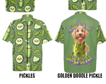 Pickled Dogs Grooming Jacket Pickles Goldendoodle Dog Lovers Pet Stylist Jacket, Funny Pup in a Pickle Zip Up Tunic, Oversize Groomer Jacket