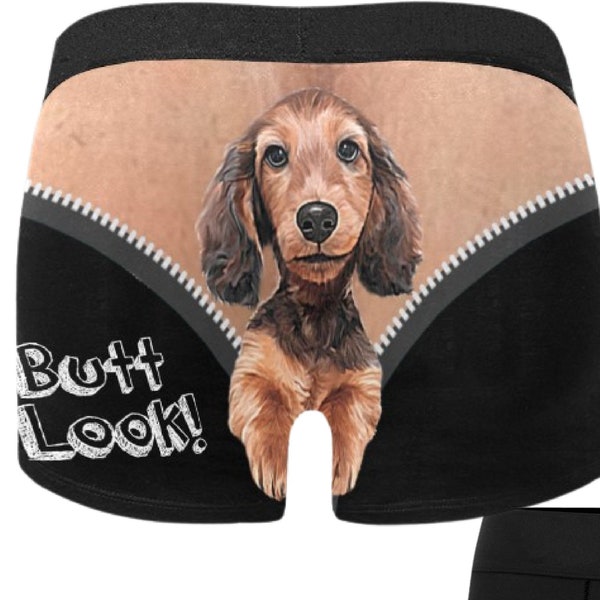 Men's Boxer Briefs Cocker Spaniel Puppy Dog Male Underwear Small Dog at Rear inside Fake Zipper with Fake Butt Funny Cute Pet Undergarments